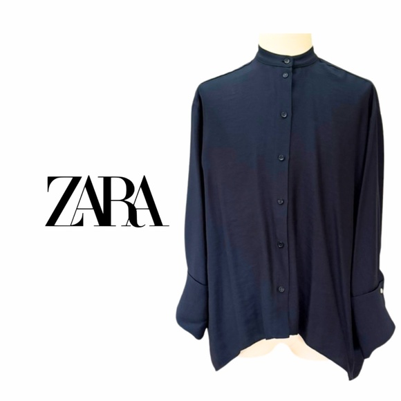ZARA | Women Collection Oversize Shirt with Cufflinks – Navy, Size S - Picture 1 of 13